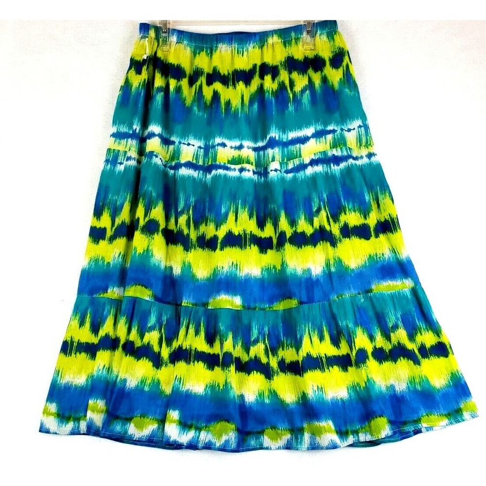 Laura Scott Women Medium Midi Skirt Blue Tie Dye A-Line Elastic Waist Lined